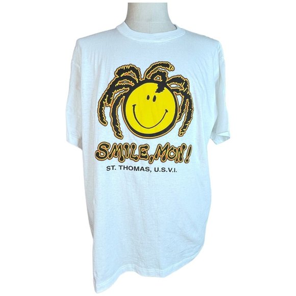 Vintage Smiley Face Dreadlocks T Shirt St Thomas Virgin Islands Size XXL White - Picture 2 of 8